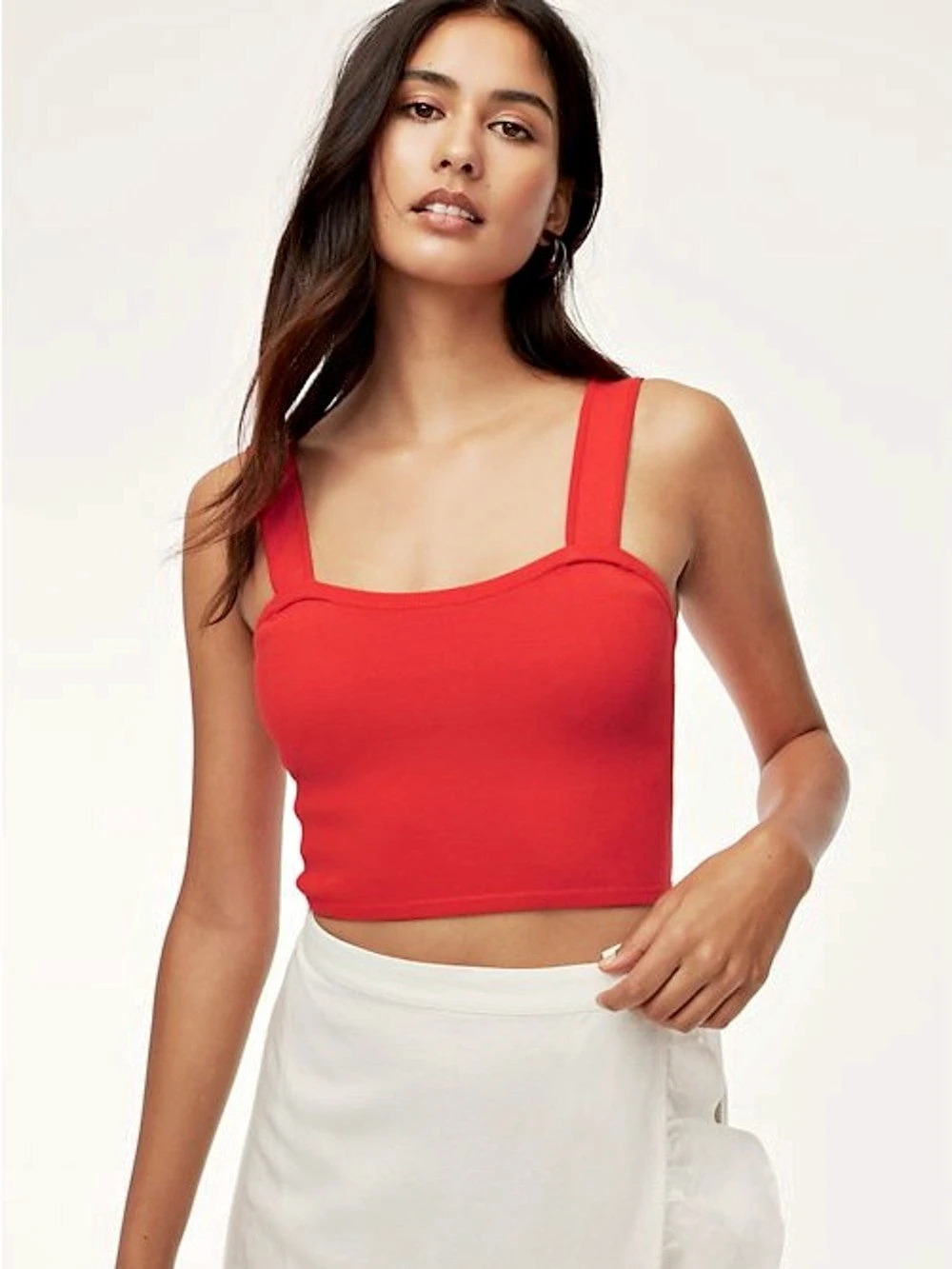 Babaton Sculpt Knit Criss Cross Cropped Tank Red